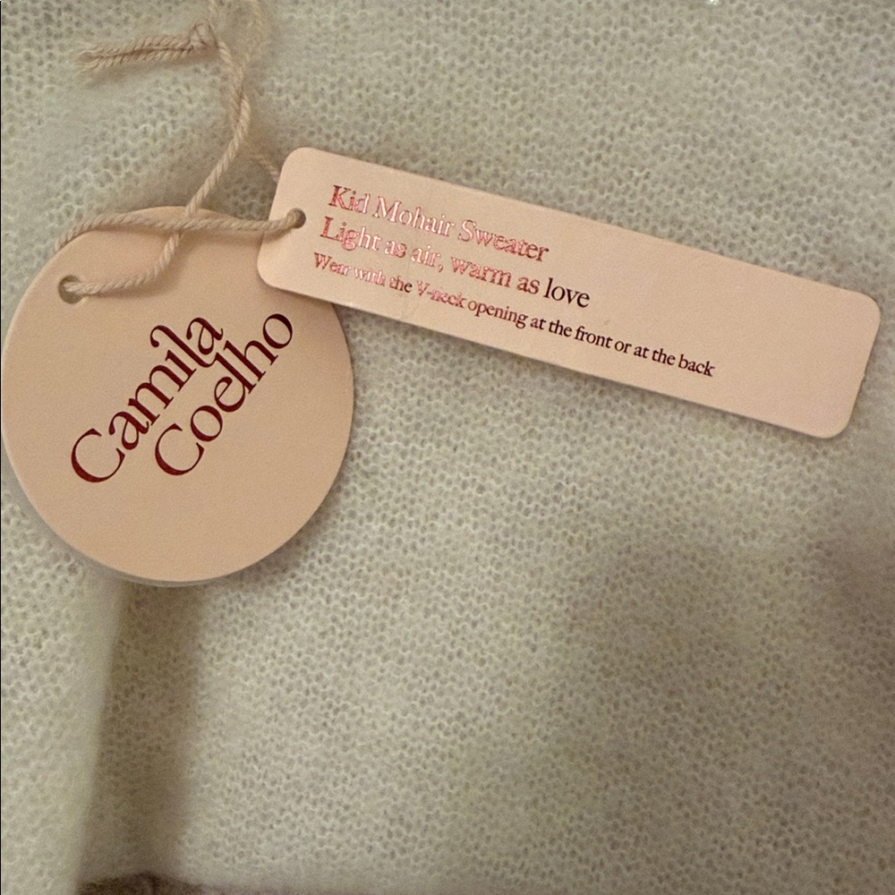 Camila Coelho Mohair Wool Blend Cardigan Sweater Cream M NWT - Picture 9 of 12